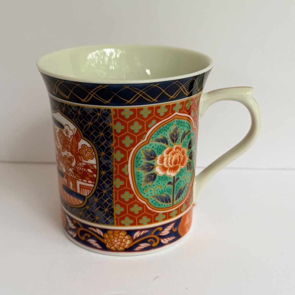 Japanese Imari Porcelain Mug Cobalt Blue Red Floral Gold Accents Tea Coffee Cup